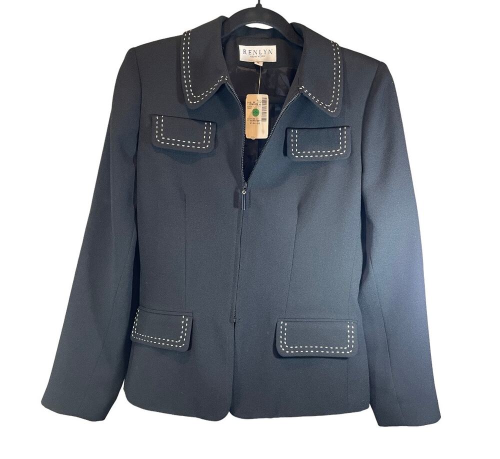 Renlyn New York Black Blazer with White Stitching Detail - Size 6